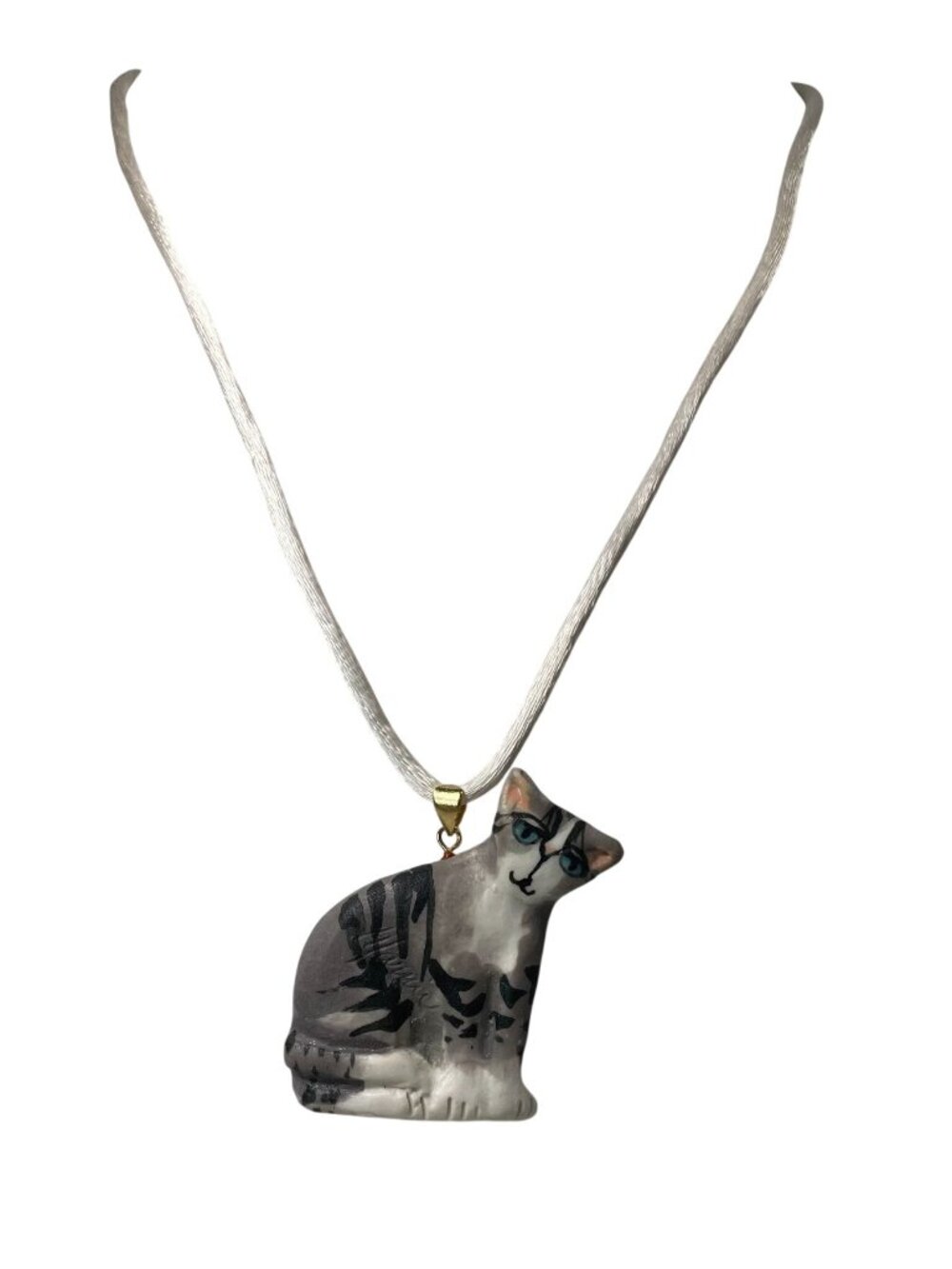 Vintage 90s Tabby Cat Pendant Necklace Animal Lovers Gift Feline Crazy Cat Lady